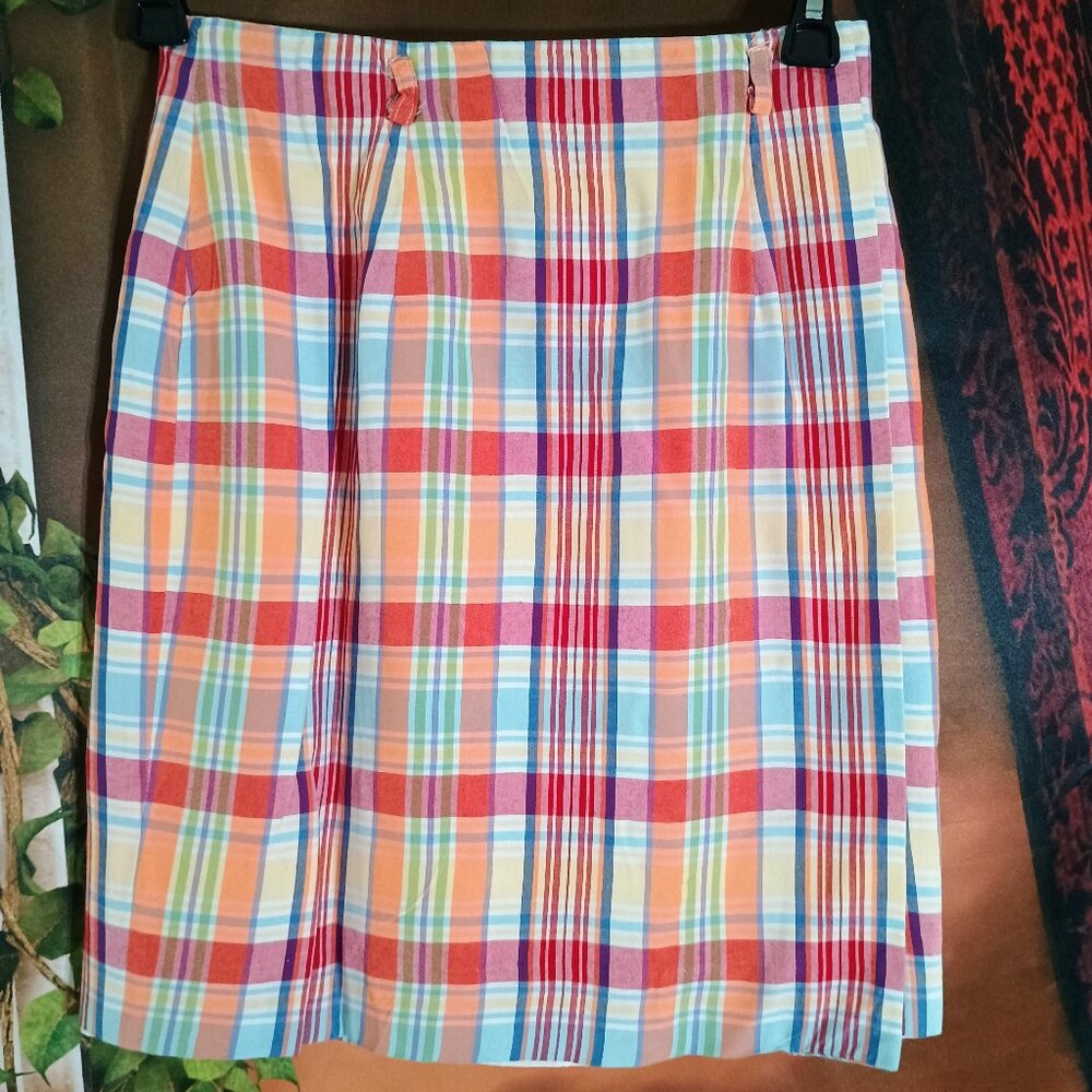EUC Talbots Sz 10 Multicolor Madras Plaid Rayon Lined Mini Skirt